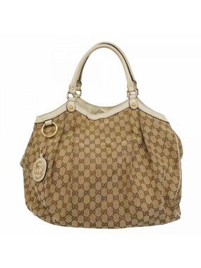 Gucci Handbag GG Canvas Ski Brown Champagne Gold